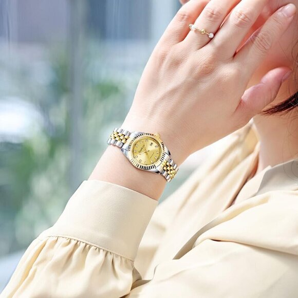 Women Silver Solid Stainless Steel Band Ladies Dress Watch Calendar Watch - Picture 2 of 9